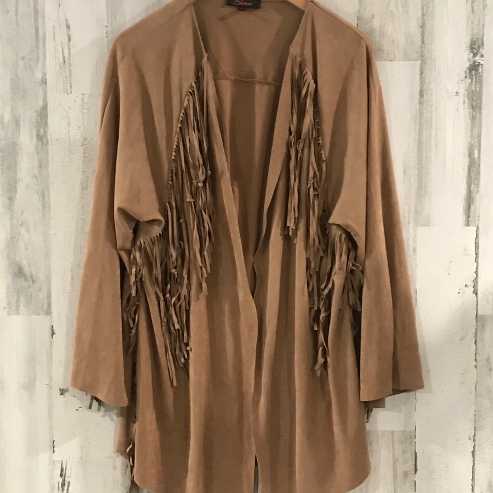 SISTAR Fringe Faux Suede Shrug Size Large